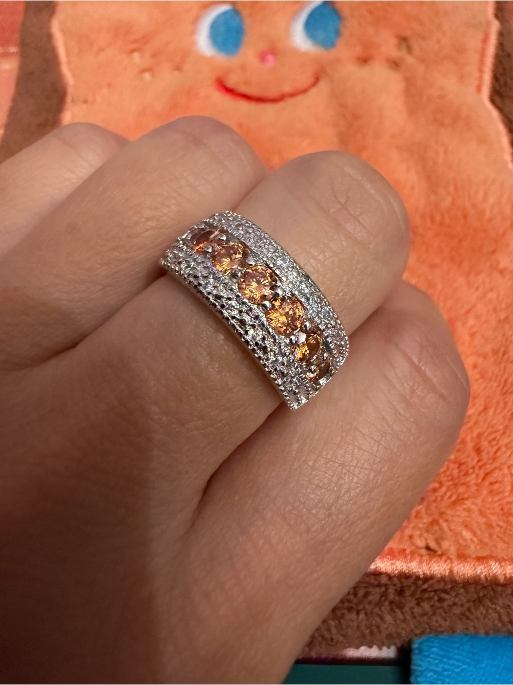 925 Silver Ring with Orange Gemstone Accents - Women's Fashion Band